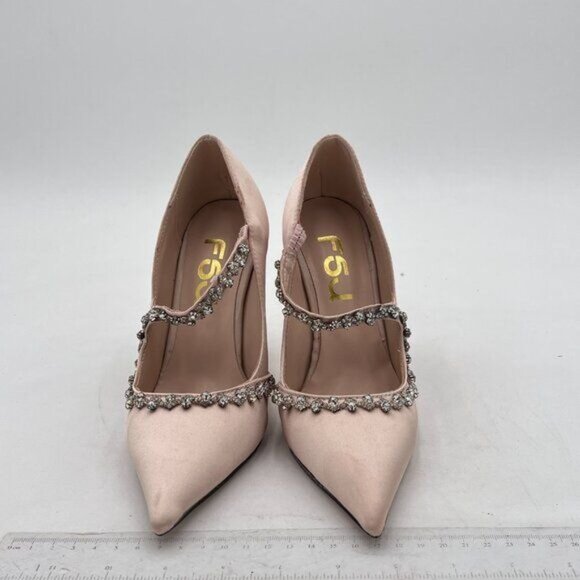 FSJ Nude Women Sexy Rhinestone Cross Strap Dress High Heel Rivets Closed Pointed - Picture 4 of 8